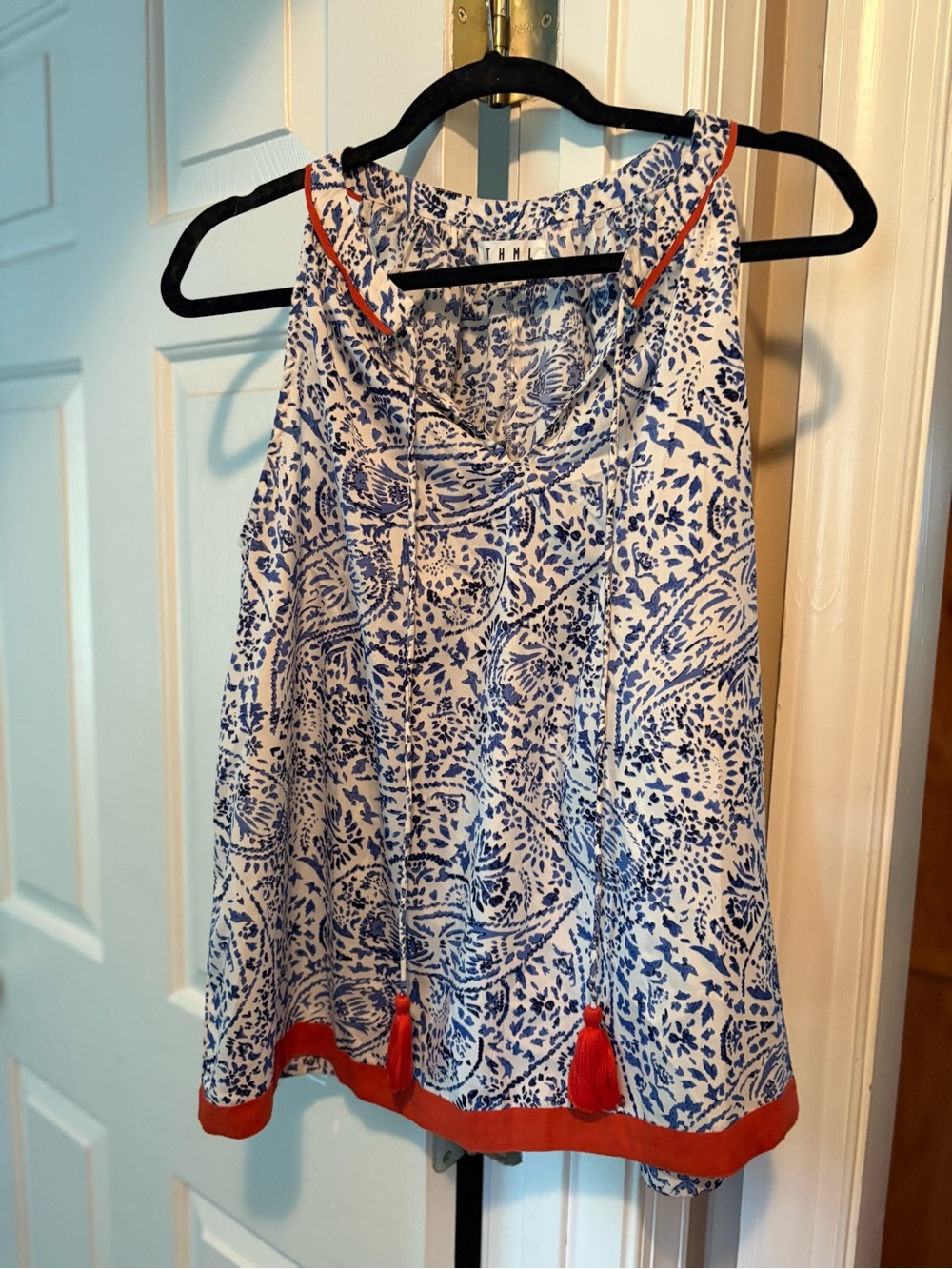 THML Blue Paisley Sleeveless Tank with White Base